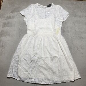 Anthropologie White Lace Short Sleeve Mini Dress Women's Size 14 Floral Overlay
